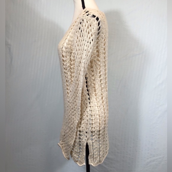 Lucky Brand Womens Crochet Sweater Size S Open Knit Fairy Coquette Ivory Boho - Picture 4 of 12